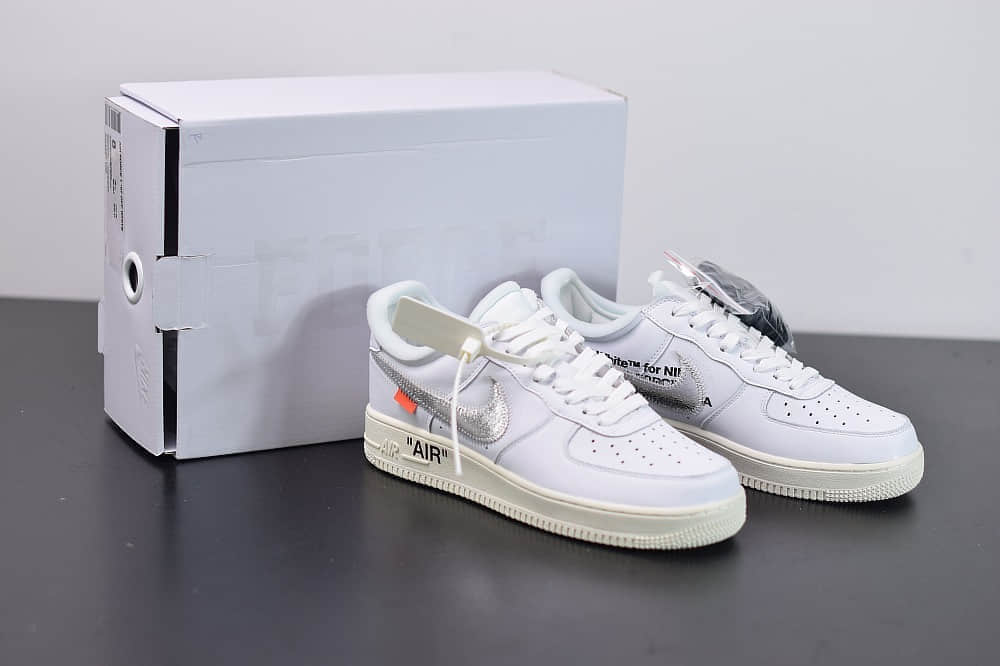 耐克OFF-WHITE X Air Force 1 OW空军一号联名白银低帮板鞋纯原版本 货号: AO4297-100