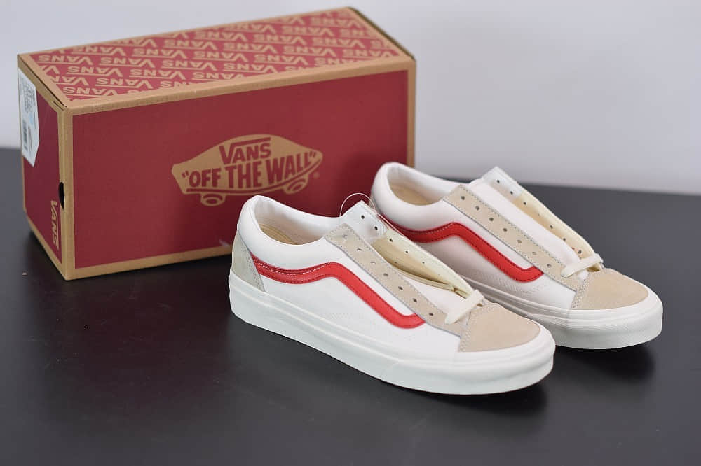 万斯Vans Style 36 Marshmal low权志龙同款低帮米白红帆布鞋纯原版本 货号:VN0A3DZ3PXS