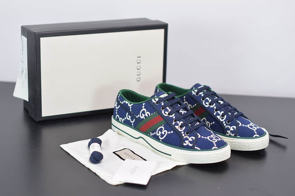 古驰Gucci Tennis 1977低帮帆布牛仔蓝休闲鞋纯原版本 货号：606111H0G104370