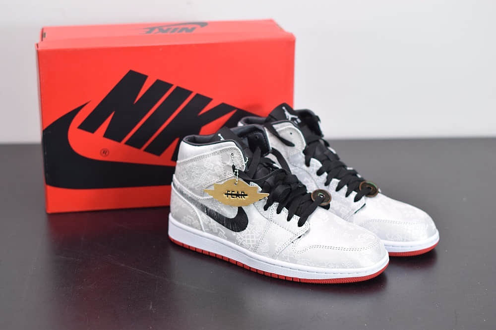 乔丹Air Jordan AJ1中帮白丝绸陈冠希联名款板鞋 货号: CU2804-100