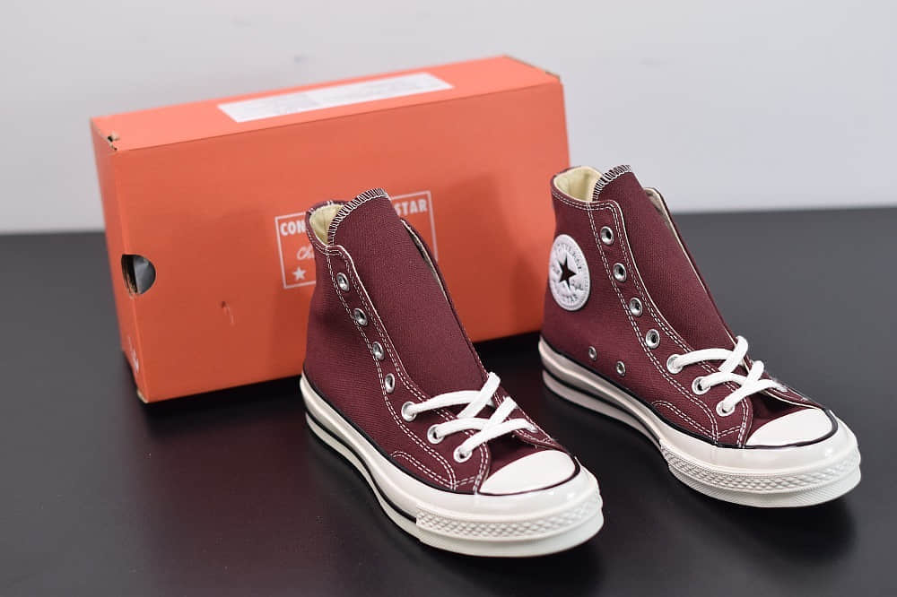 匡威converse all star1970S三星标高帮酒红色硫化帆布鞋纯原版本 货号：162051C