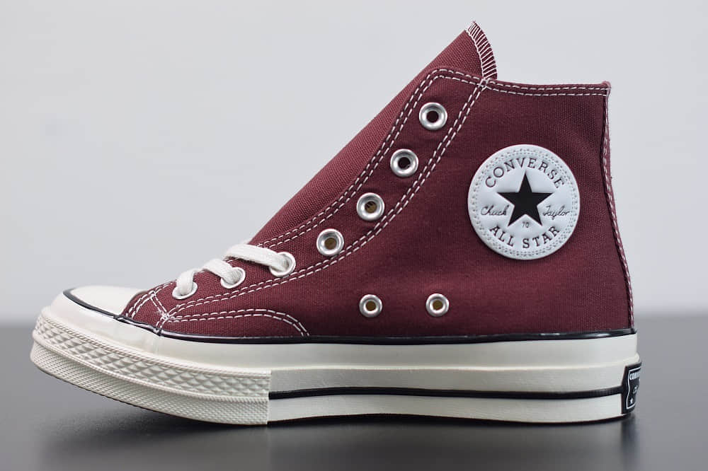匡威converse all star1970S三星标高帮酒红色硫化帆布鞋纯原版本 货号：162051C