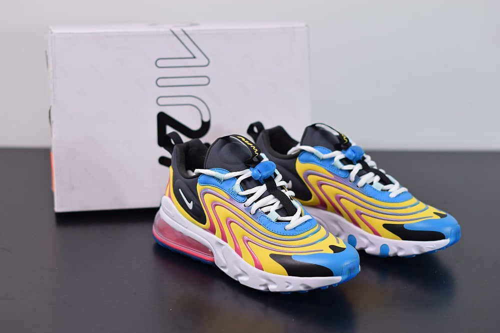 耐克Nike Air Max 270 React ENG黄蓝色气垫运动鞋纯原版本 货号：CD0113-400