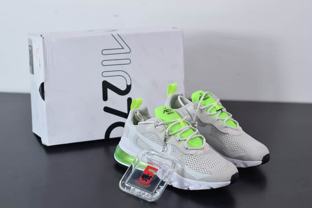 耐克Nike Air Max 270 React瑞亚赛车米白绿银粉气垫运动鞋纯原版本 货号：CU3447-001