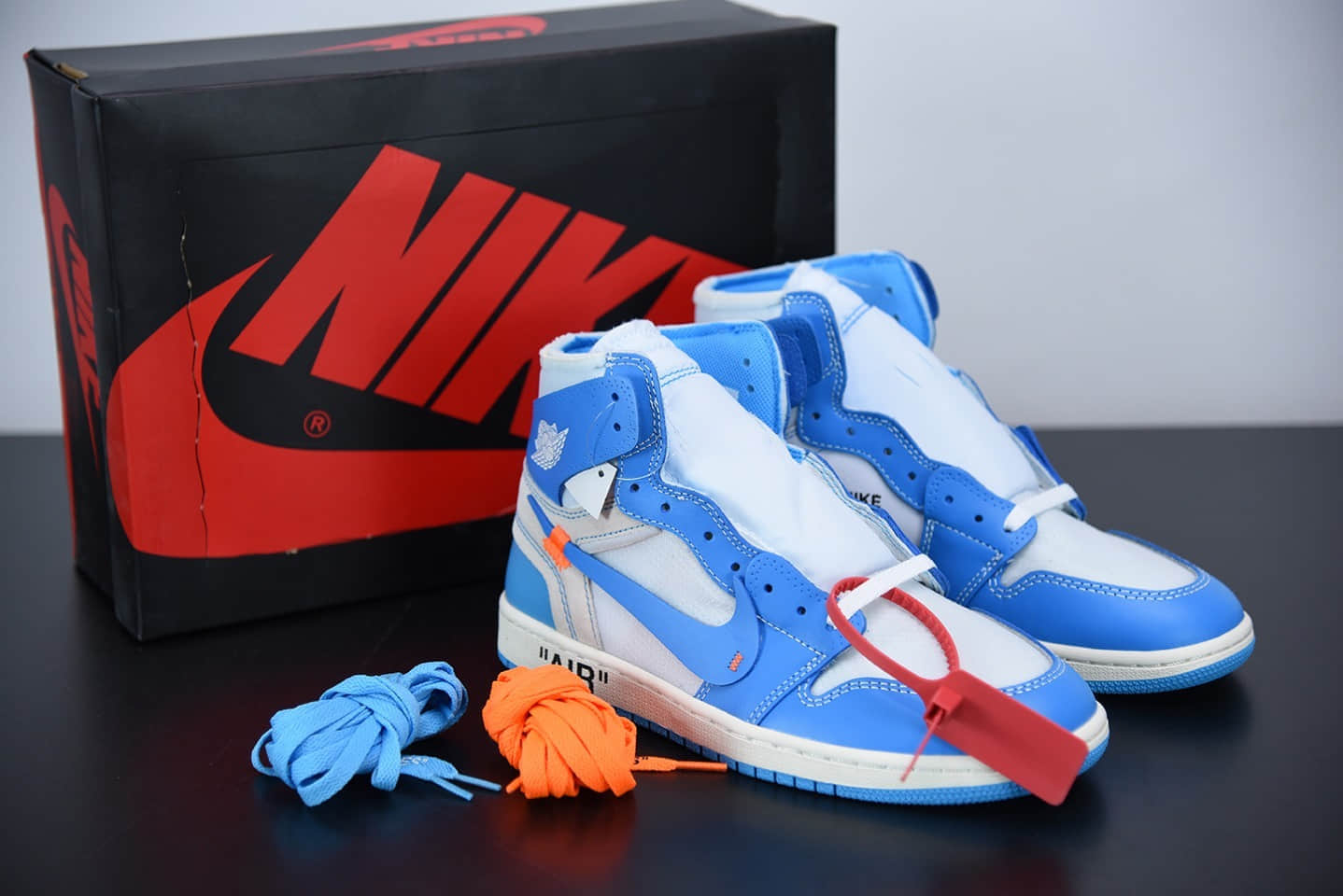 乔丹Air Jordan 1 x OFF-WHITE AJ1 OW黄龄同款联名北卡蓝高帮板鞋纯原版本 货号:AQ0818-148