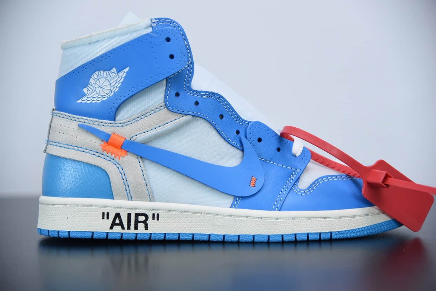 乔丹Air Jordan 1 x OFF-WHITE AJ1 OW黄龄同款联名北卡蓝高帮板鞋纯原版本 货号:AQ0818-148