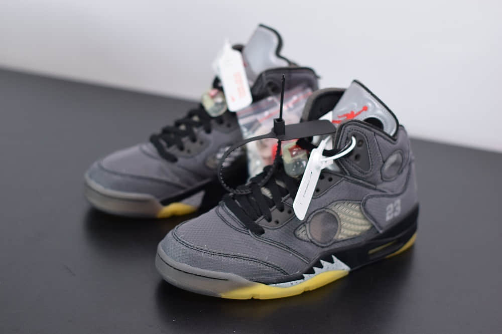 乔丹OFF-WHITE X Air Jordan 5 OW联名黑蝉翼男子文化篮球鞋纯原版本 货号：CT8480-001