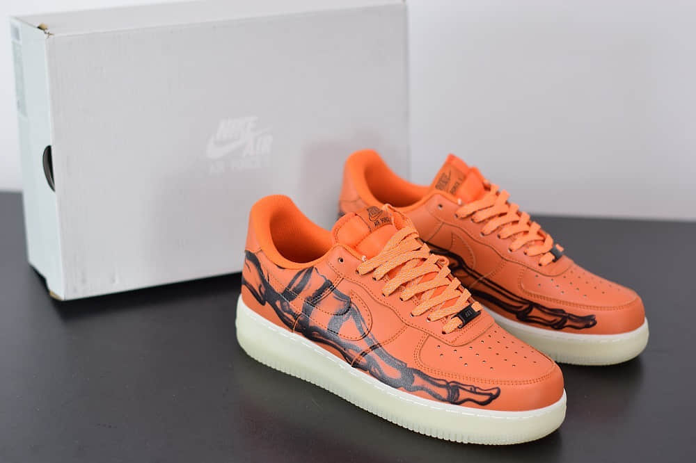 耐克Nike Air Force 1'07 Skeleton QS万圣节橙黑夜光骨骼低帮板鞋纯原版本 货号:CU8067-800