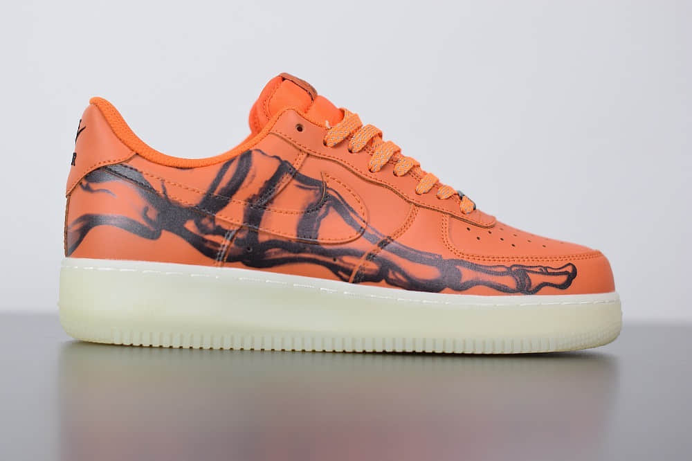 耐克Nike Air Force 1'07 Skeleton QS万圣节橙黑夜光骨骼低帮板鞋纯原版本 货号:CU8067-800