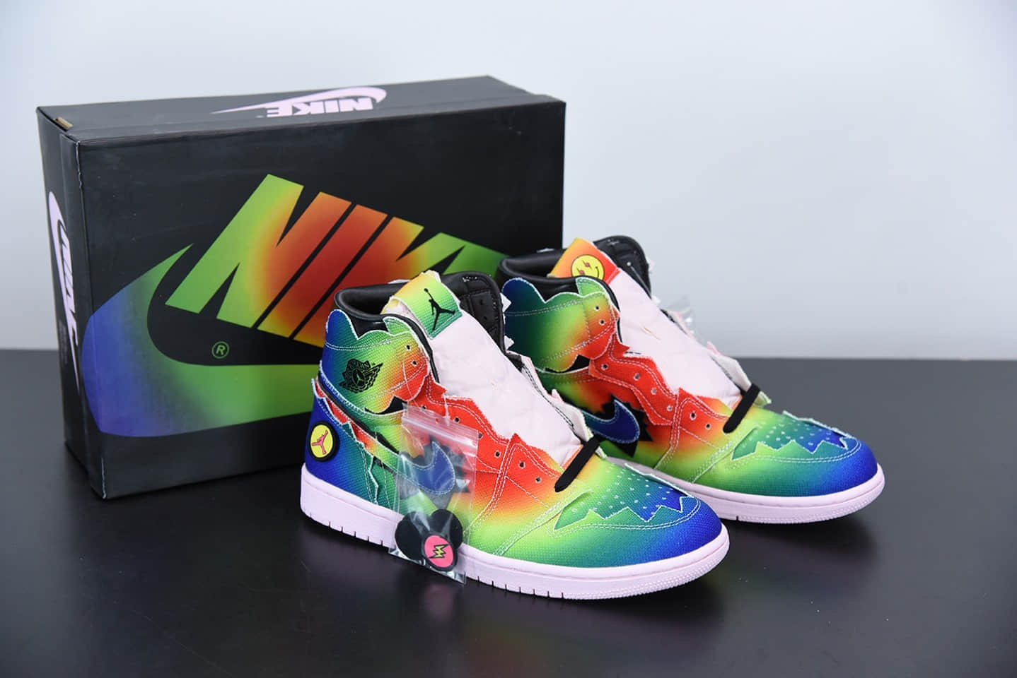 乔丹JBalvin x Air Jordan 1 Retro High OG雷鬼天王超级碗彩虹扎染联名款纯原版本 货号:DC3481-900