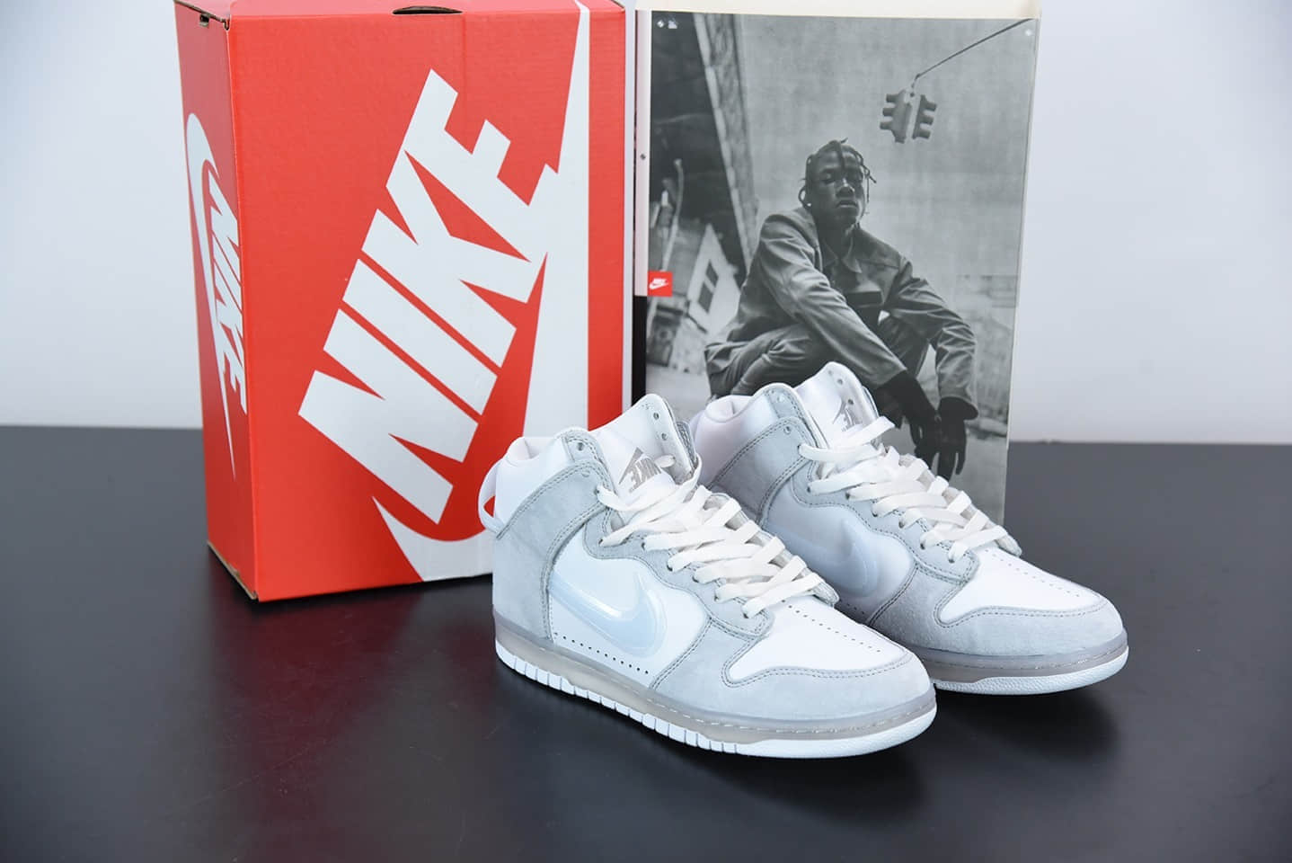 耐克Slam Jam x Nike Dunk High 白灰联名系列全头层皮高帮休闲滑板鞋纯原版本 货号: DA1639-100