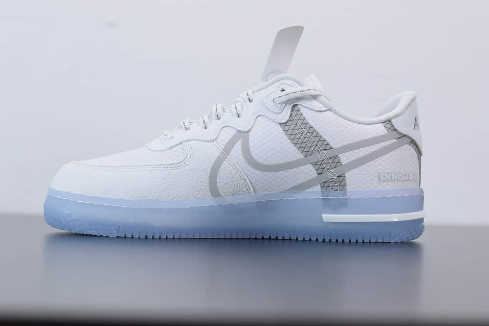 耐克Nike Air Force 1 React DMSXWhiteLightSail-Rush Ice 白灰冰蓝空军一号新型瑞亚轻量低帮百搭板鞋纯原版本 货号:CQ8879-100