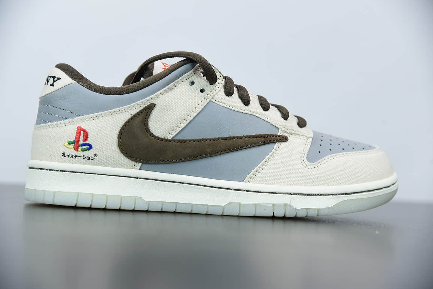 耐克Travis Scott x Playstation x SB Dunk Low 三方联名米白雾蓝低帮滑板鞋纯原版本 货号:CU1726-800