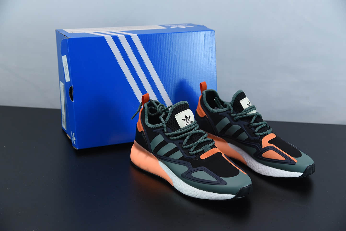 阿迪达斯 Adidas Originals ZX 2K Boost黑绿橙深蓝色震休闲运动跑鞋纯原版本 货号:FZ0218