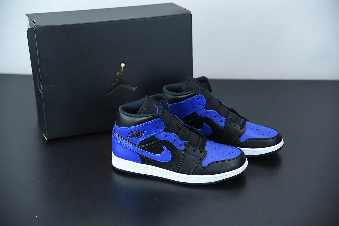 乔丹Air Jordan 1 Mid 黑蓝中邦篮球鞋纯原版本 货号:554724-077