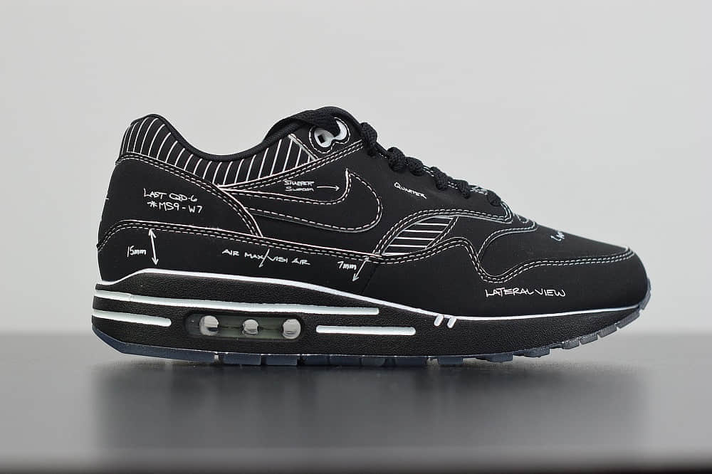 耐克atmos x NIKE Air Max 1 Animal Pack 3.0 联名手稿黑色线条复古气垫鞋纯原版本 货号:CJ4286-001