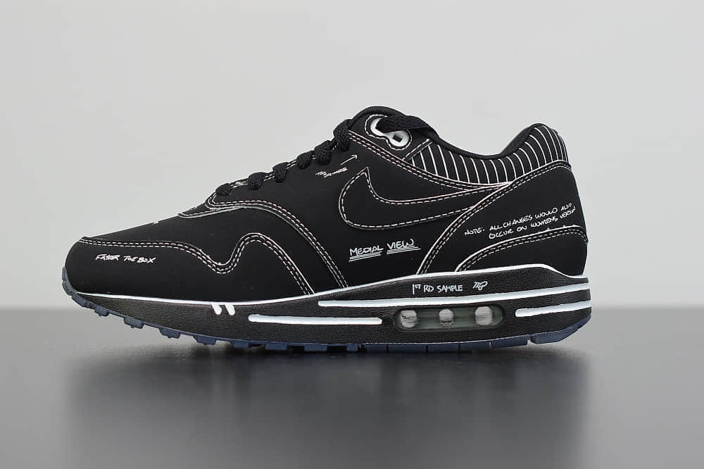 耐克atmos x NIKE Air Max 1 Animal Pack 3.0 联名手稿黑色线条复古气垫鞋纯原版本 货号:CJ4286-001