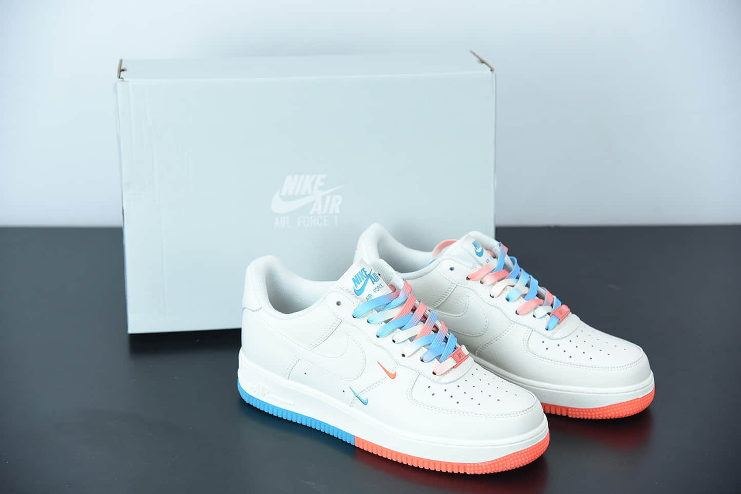 耐克 Nike Air Force 1 白橙蓝双钩空军一号低帮运动休闲板鞋纯原版本 货号：CT1989-103