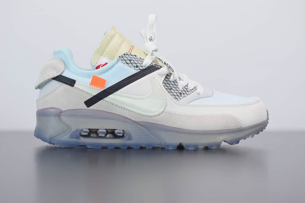 耐克 Nike Off-White™ x Nike Air Max 90  Ice 10X THE TEN白灰冰蓝橘初代复古气垫百搭休闲运动慢跑鞋纯原版本 货号：AA7293-100