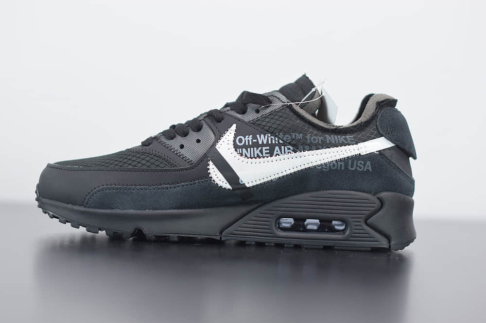 耐克 Nike Off -White x Nike Air Max 90黑色 OW 耐克联名款限量经典气垫跑鞋纯原版本 货号:AA7293-001