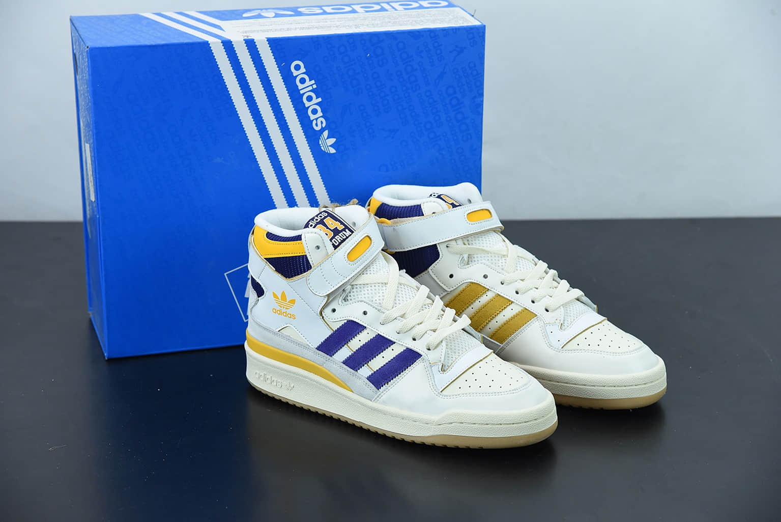 阿迪达斯 Adidas Originals Forum 84 High “Champions” 紫金湖人魔术贴高帮复古系带百搭休闲运动板鞋纯原版本 货号:GX9054