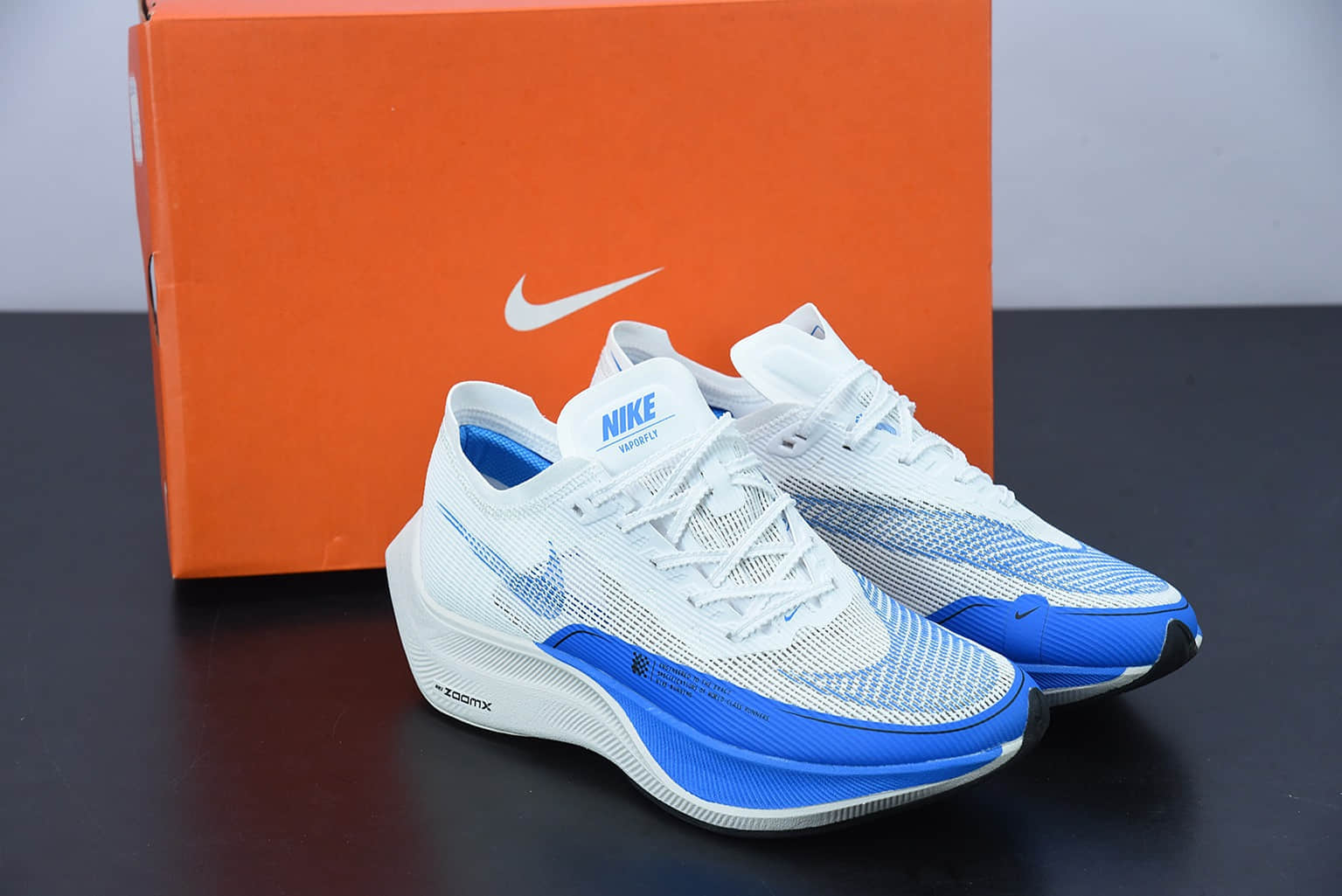 耐克 Nike ZoomX Vaporfly NEXT% 2 马拉松白蓝针织面透气运动跑鞋纯原版本 货号:CU4111-102