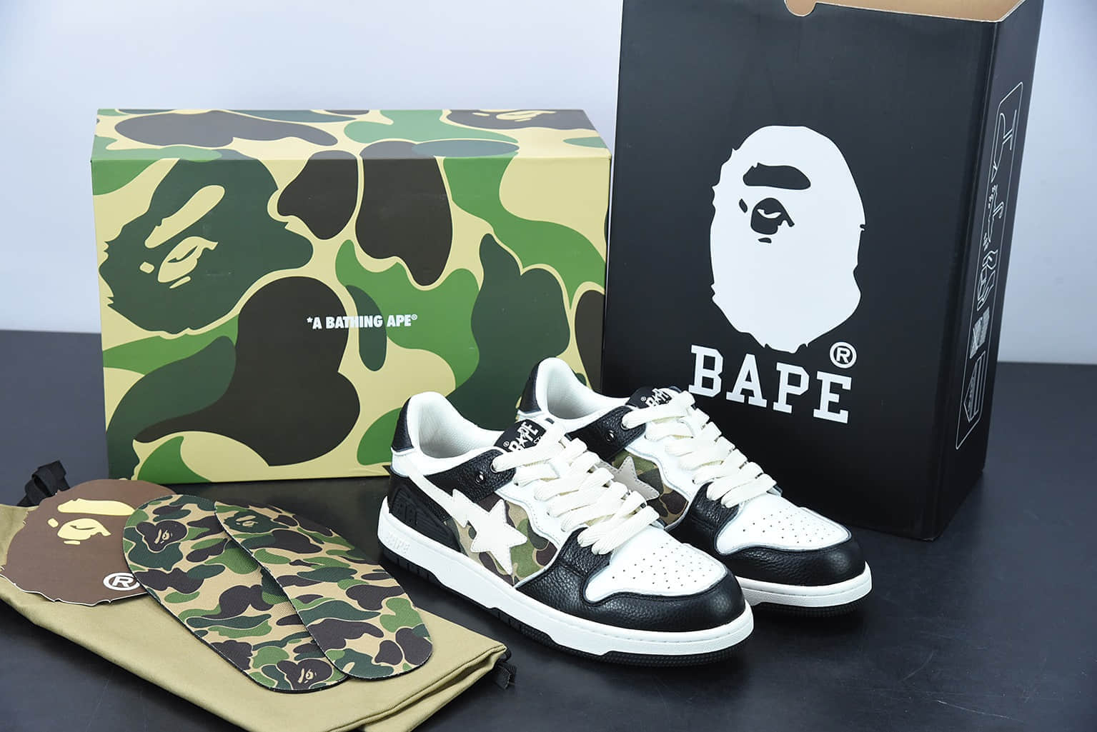 Human Made Bape Sta Sk8 To Nigo 潮流教父Nigo品牌黑白色猿人头经典滑板百搭休闲运动板鞋纯原版本 货号:1G801009I