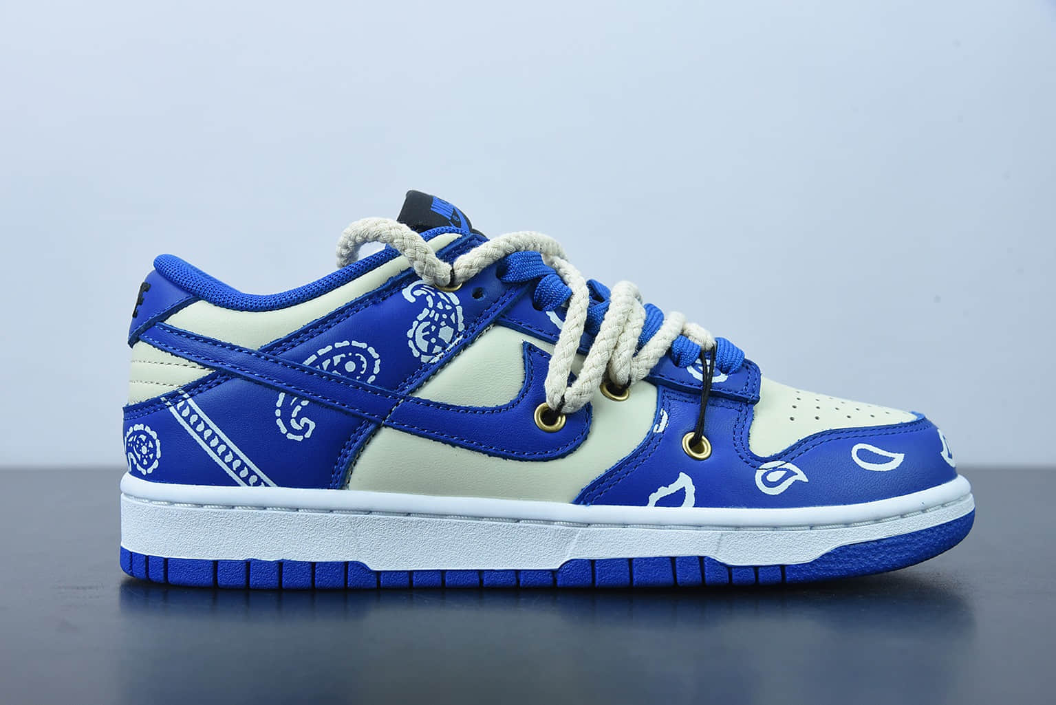耐克 Nike Dunk Low “Retro”解构鞋带复古腰果花Dunk Low “Retro”解构鞋带复古腰果花米色闪电蓝低帮休闲板鞋纯原版本 货号:DD1391-001