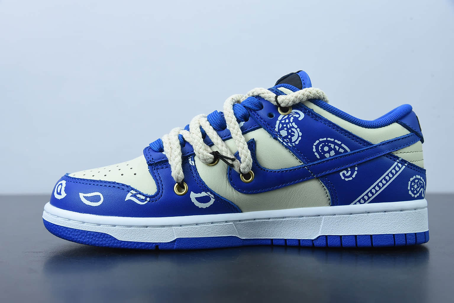 耐克 Nike Dunk Low “Retro”解构鞋带复古腰果花Dunk Low “Retro”解构鞋带复古腰果花米色闪电蓝低帮休闲板鞋纯原版本 货号:DD1391-001