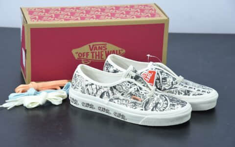万斯 VANS SNS x Vans Authentic 联名合作款黑白涂鸦低帮休闲板鞋纯原版本 货号:VN0A4BV9676