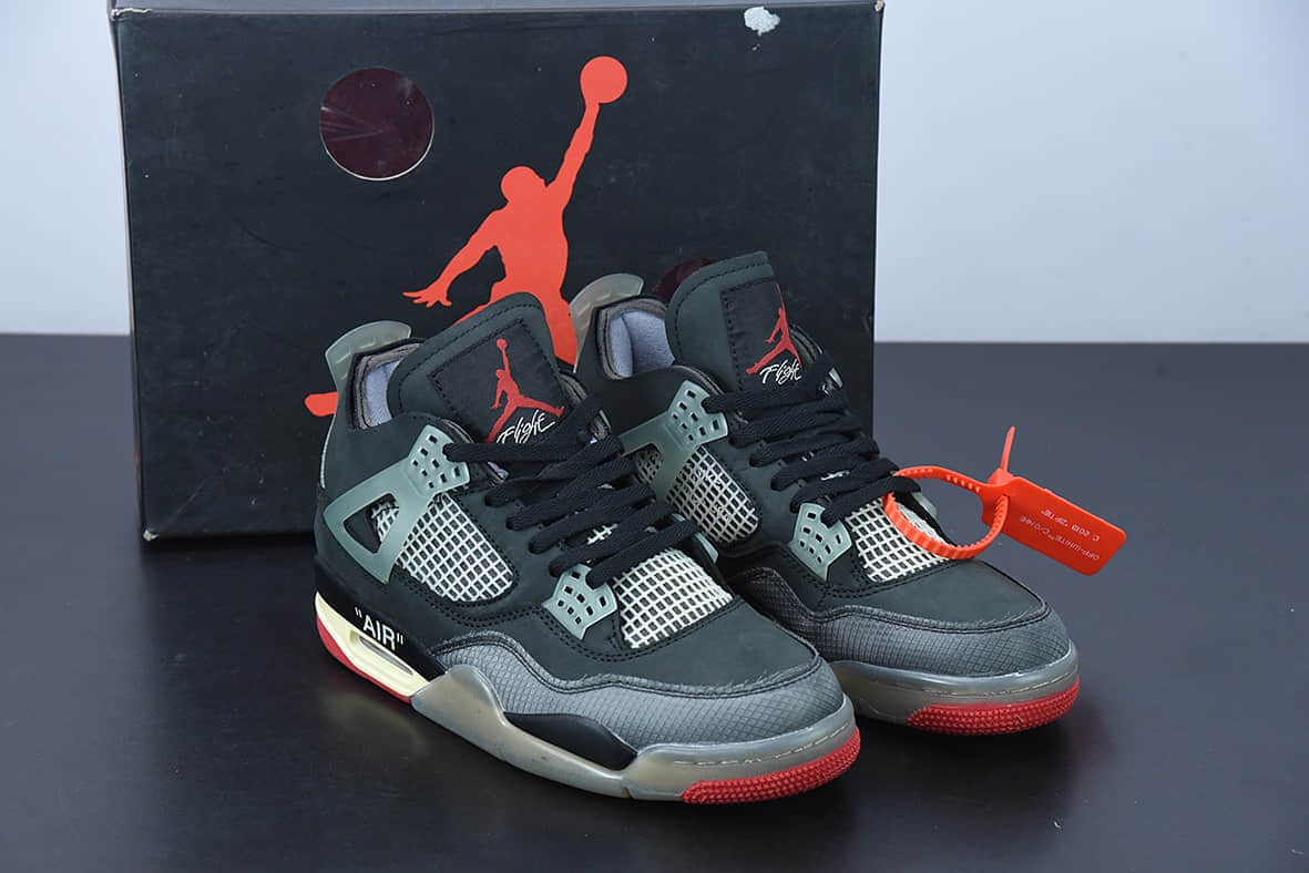 乔丹Off-White x Air Jordan AJ4 Retro'CreamSail'“OW联名蝉翼黑灰红”文化篮球鞋纯原版本 货号:CV9388-001