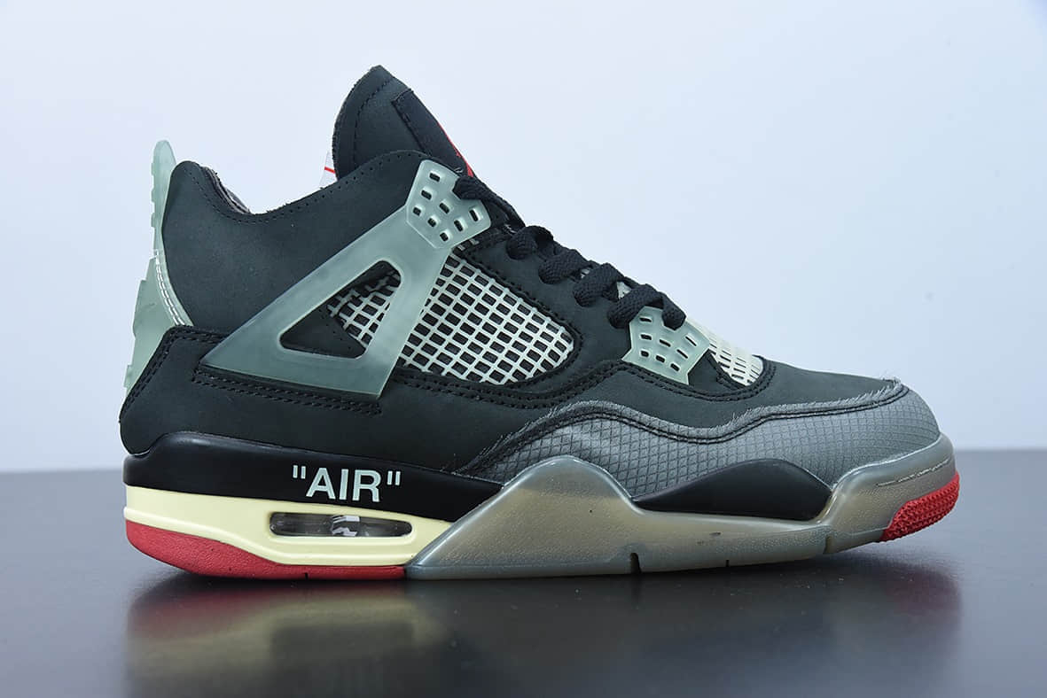 乔丹Off-White x Air Jordan AJ4 Retro'CreamSail'“OW联名蝉翼黑灰红”文化篮球鞋纯原版本 货号:CV9388-001