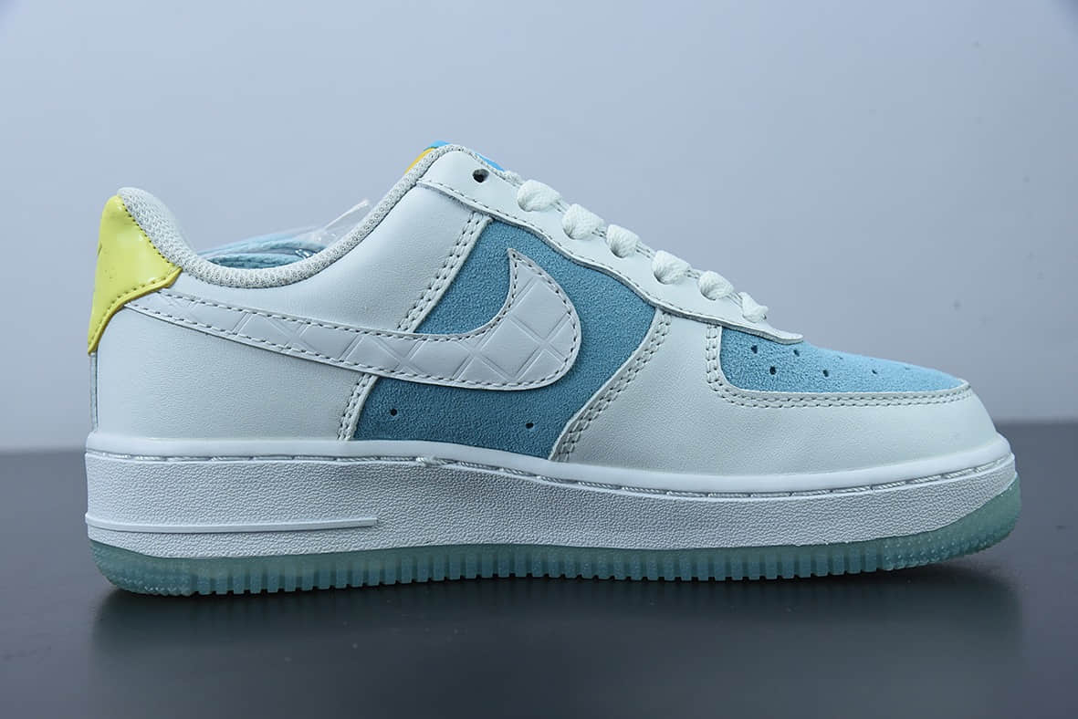 耐克Nike FTC Skateboarding x NK Air Force 1 07 LV8LAGOON PULSE空军一号菱格白银冰蓝经典低帮百搭休闲运动板鞋纯原版本 货号:AA7687-400
