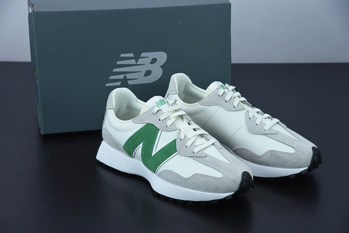 新百伦New Balance MS327系列皮革米白浅灰草绿低帮复古休闲运动慢跑鞋纯原版本 货号：WS327LG