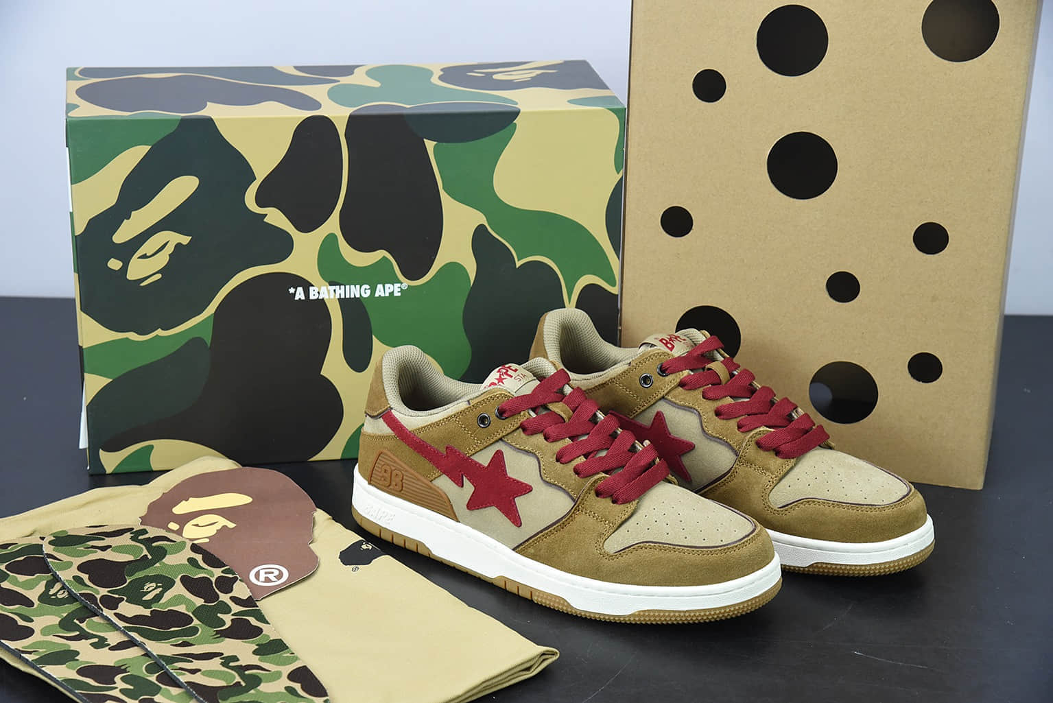 Human Made Bape Sta Sk8 To Nigo 潮流教父Nigo品牌棕红色猿人头经典滑板百搭休闲运动板鞋纯原版本 货号： 1G801009I