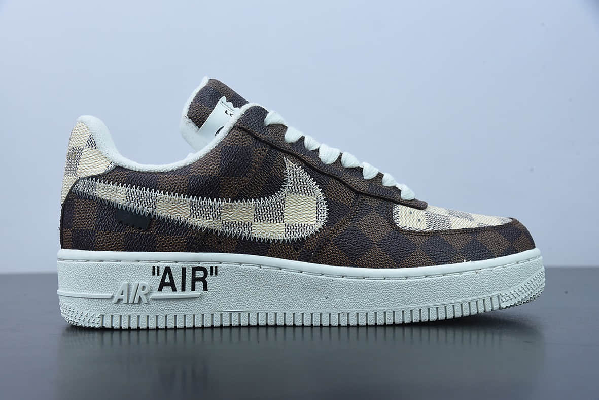 耐克 Nike Louis Vuitton x Nk Air Force 1'07 LV8 LowDamier AzurBrownLV Monogram LV联名款老花经典配色空军一号低帮板鞋纯原版本 货号：LK0235
