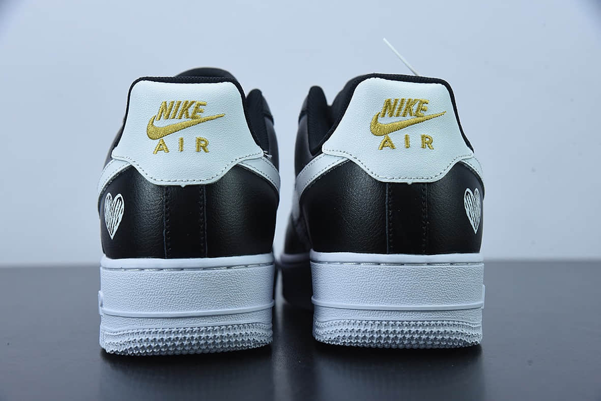 耐克Nike Air Force 1 黑白金爱心款情人节限定小香风空军一号低帮休闲板鞋纯原版本 货号:CZ0270-001