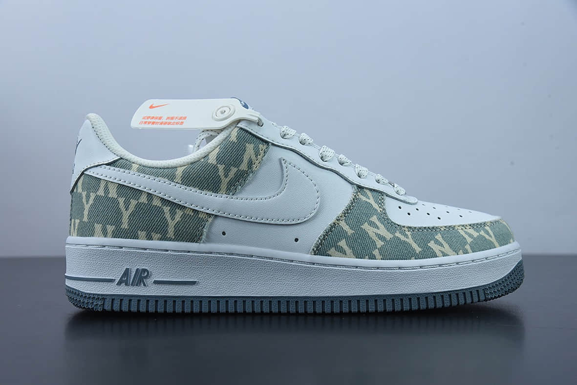 耐克 Nike Air Force 1'07 Low MLB 洋基队联名皮革白浅蓝牛仔NY印花满天星配色低帮休闲板鞋纯原版本 货号：315122-442