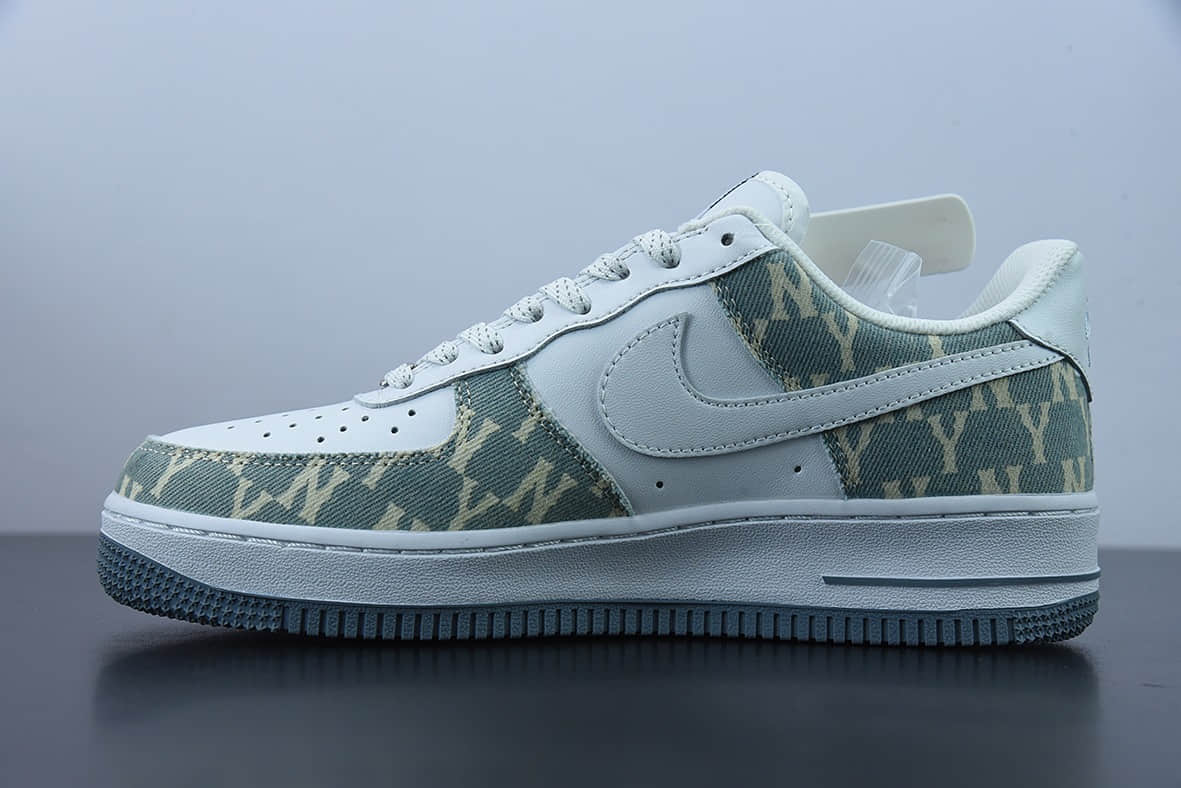 耐克 Nike Air Force 1'07 Low MLB 洋基队联名皮革白浅蓝牛仔NY印花满天星配色低帮休闲板鞋纯原版本 货号：315122-442