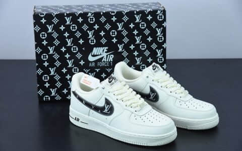耐克 Nike NK Air Force 1 Low ’07xLouis Vuitton联名创意定制米黑色空军一号低帮休闲板鞋纯原版本 货号:KV3696-660