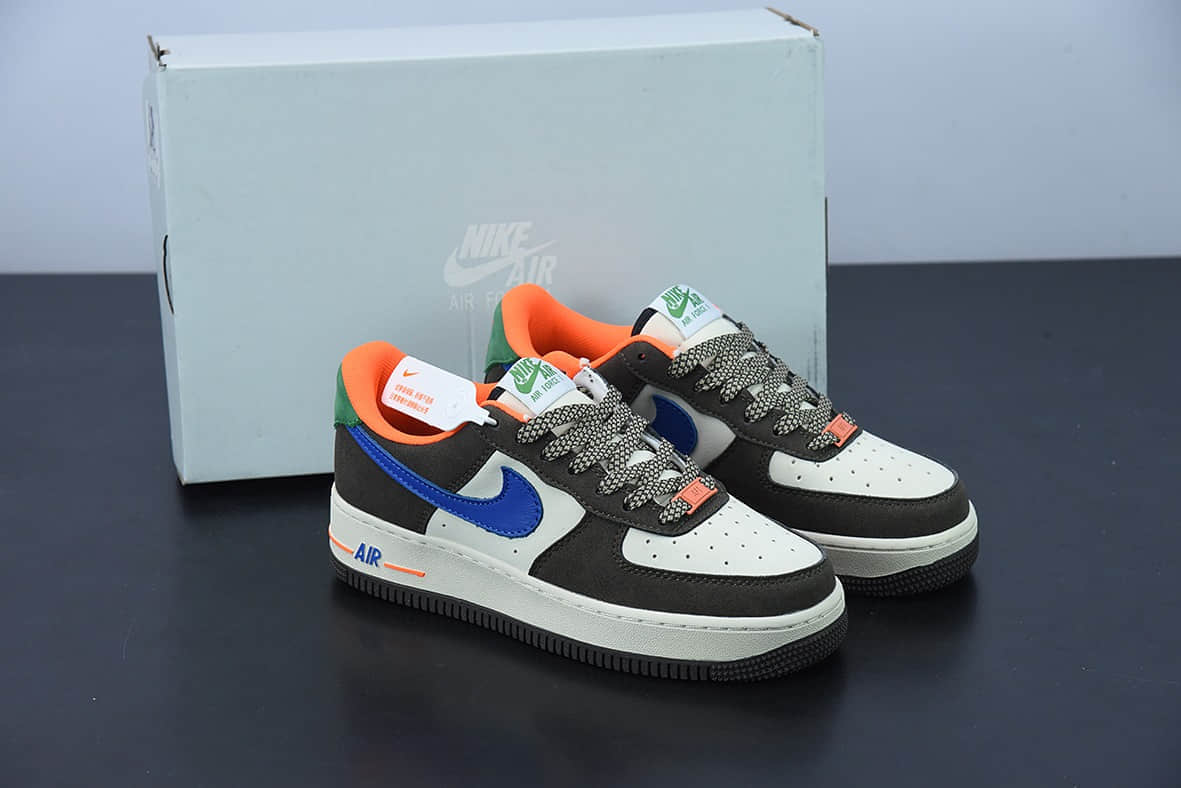 耐克Nike Air Force 1 AF1 空军一号白棕蓝橙摩卡拼色低帮休闲板鞋纯原版本 货号:DH7568-001