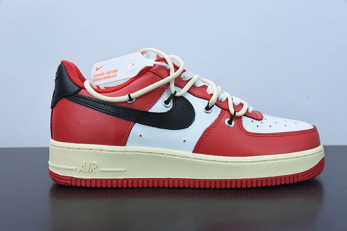 耐克Nike By You Air Force 1'07 Low Retro SP皮革芝加哥白红绑绳空军一号低帮板鞋纯原版本 货号：CV1724-106