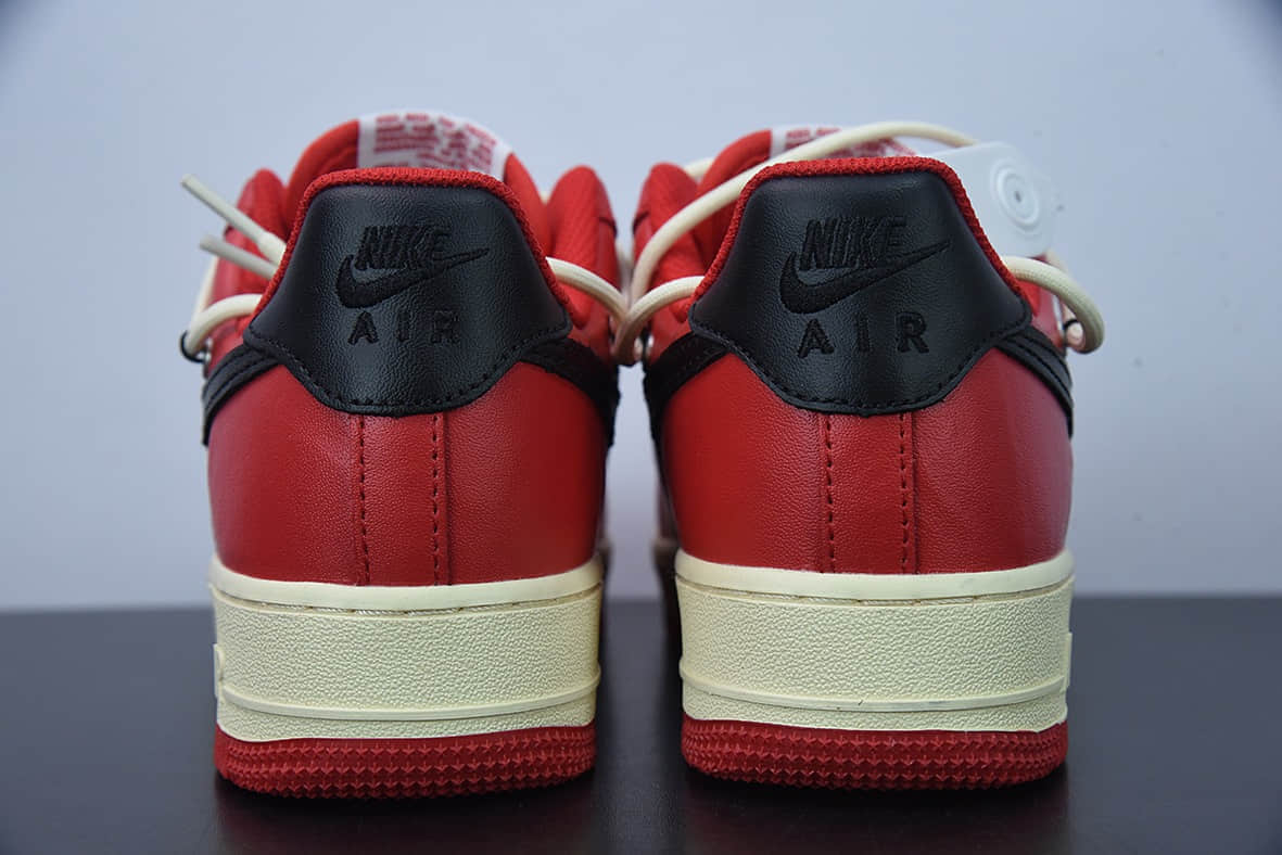 耐克Nike By You Air Force 1'07 Low Retro SP皮革芝加哥白红绑绳空军一号低帮板鞋纯原版本 货号：CV1724-106