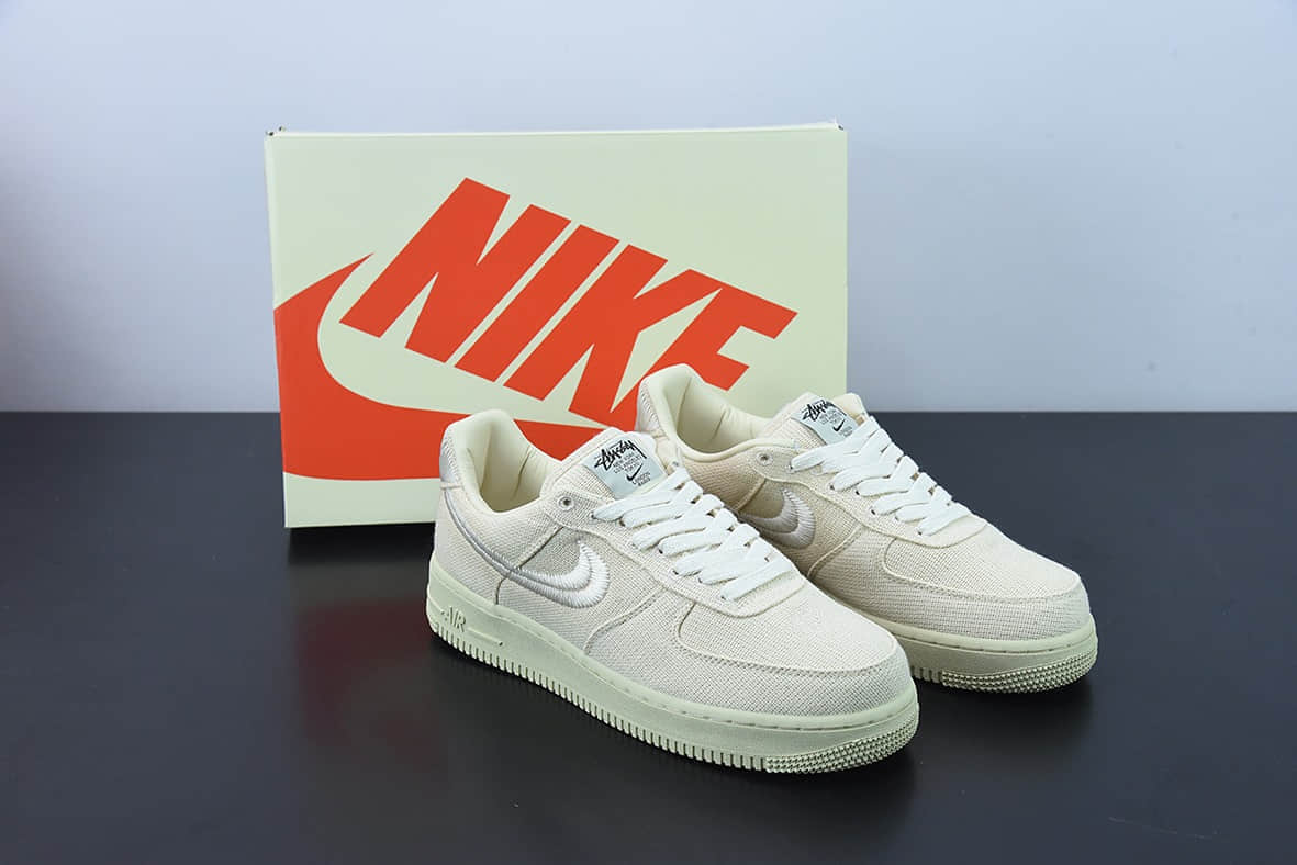 耐克Nike Stussy x Nike Air Force 1 '07 White Cool 斯图西联名米白帆布空军一号低帮休闲板鞋纯原版本 货号:CZ9084-200