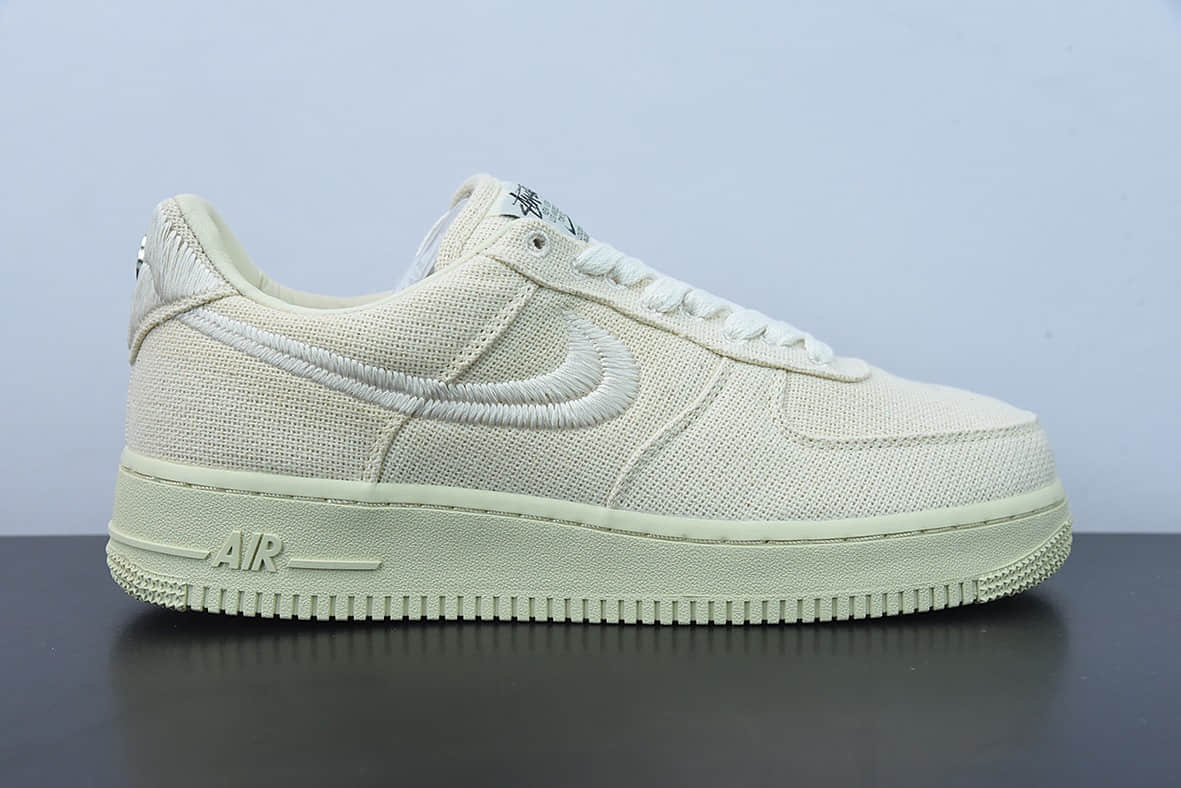 耐克Nike Stussy x Nike Air Force 1 '07 White Cool 斯图西联名米白帆布空军一号低帮休闲板鞋纯原版本 货号:CZ9084-200