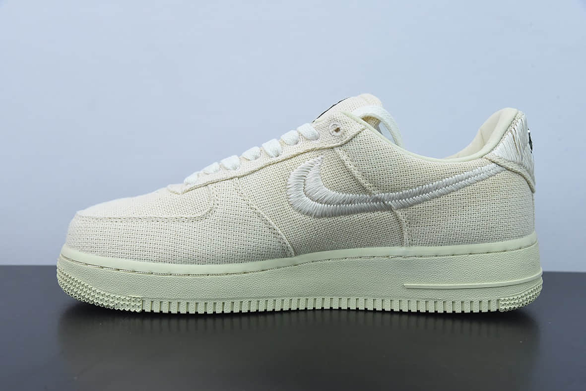 耐克Nike Stussy x Nike Air Force 1 '07 White Cool 斯图西联名米白帆布空军一号低帮休闲板鞋纯原版本 货号:CZ9084-200