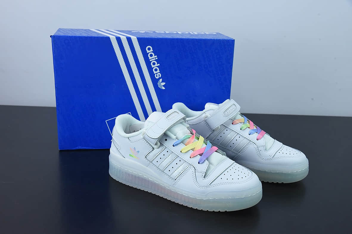 阿迪达斯Adidas Originals Forum 84 Low 罗马系列白彩虹渐变水晶果冻底魔术贴低帮复古系带百搭休闲运动板鞋纯原版本 货号:GX2722