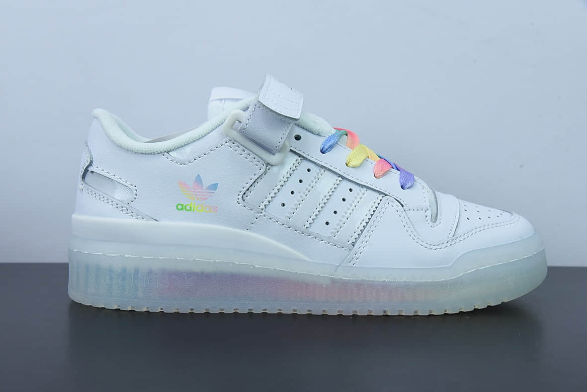 阿迪达斯Adidas Originals Forum 84 Low 罗马系列白彩虹渐变水晶果冻底魔术贴低帮复古系带百搭休闲运动板鞋纯原版本 货号:GX2722