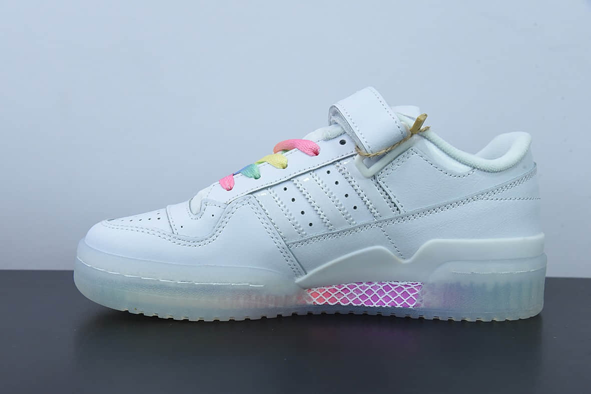 阿迪达斯Adidas Originals Forum 84 Low 罗马系列白彩虹渐变水晶果冻底魔术贴低帮复古系带百搭休闲运动板鞋纯原版本 货号:GX2722