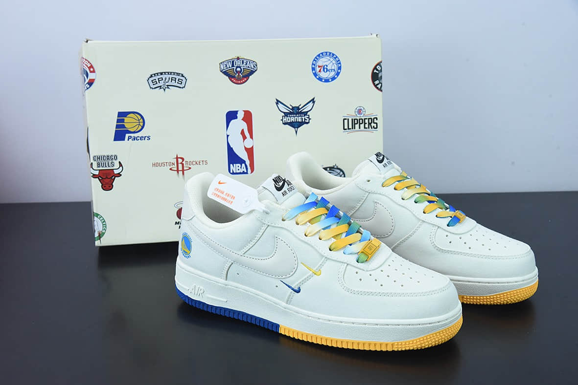 耐克Nike Air Force 1“帆布金州勇士队米白紫黄蓝迷你双钩子空军一号低帮休闲板鞋纯原版本 货号：NA2022-004